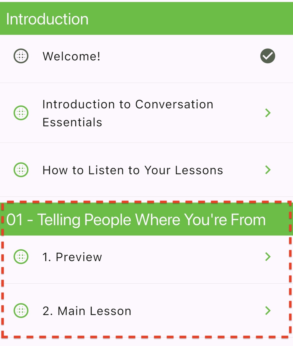 Unlimited English introduction lesson in the iOS app