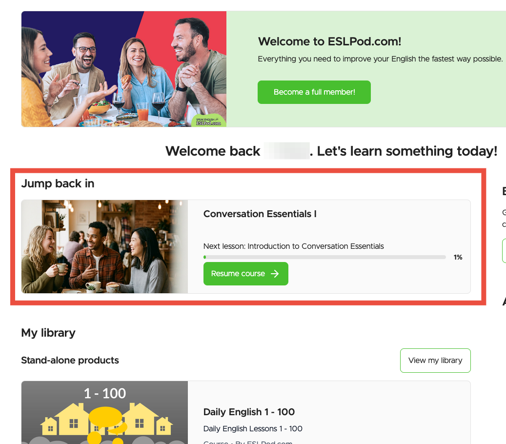 View Library button on the ESLPod website